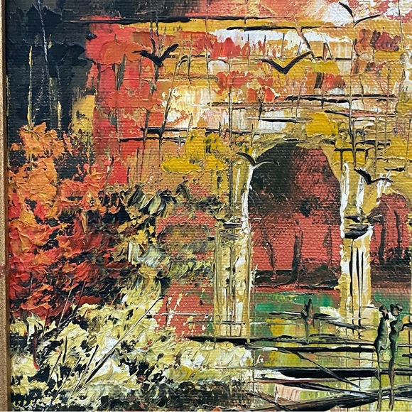 Vintage Signed W.K. Impressionist Abstract Landscape Ruins Acrylic Oil Painting - Picture 17 of 17